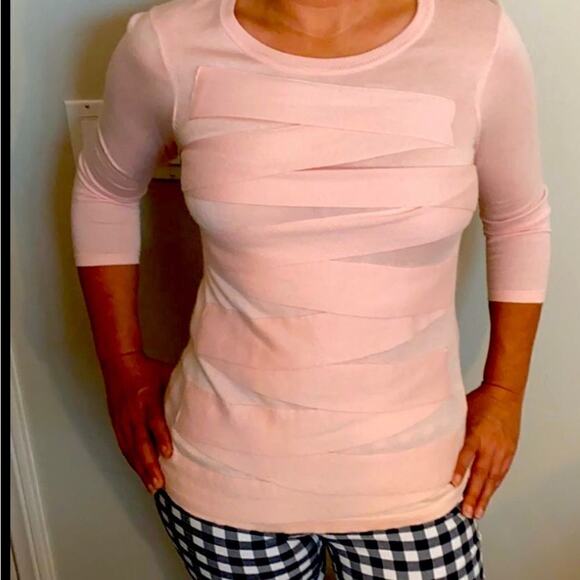 Vince Camuto Woman’s Sweater Zig Zag 3/4 Sleeve Pullover Soft Pink  PS - Picture 1 of 14